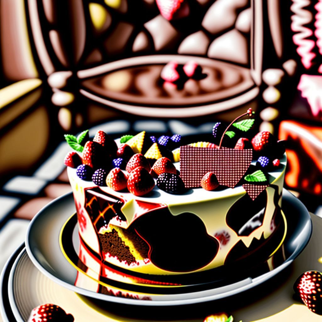 Un délicieux gâteau au chocolat à trois couches, orné d'un assortiment vibrant de fruits rouges frais, comprenant fraises, framboises, myrtilles et mûres, reposant sur un glaçage au chocolat crémeux et riche. Le gâteau est présenté sur une assiette blanche simple, élégamment posée sur une table en bois rustique qui apporte chaleur à l'ensemble. À proximité, un vase en verre clair contient de délicates fleurs blanches et des feuilles vertes fraîches, renforçant la fraîcheur et l'esprit printanier de la mise en scène. Une tasse blanche, probablement remplie d'une boisson chaude, complète la composition, tandis qu'une lumière naturelle douce baigne la scène, évoquant une ambiance festive et gourmande.